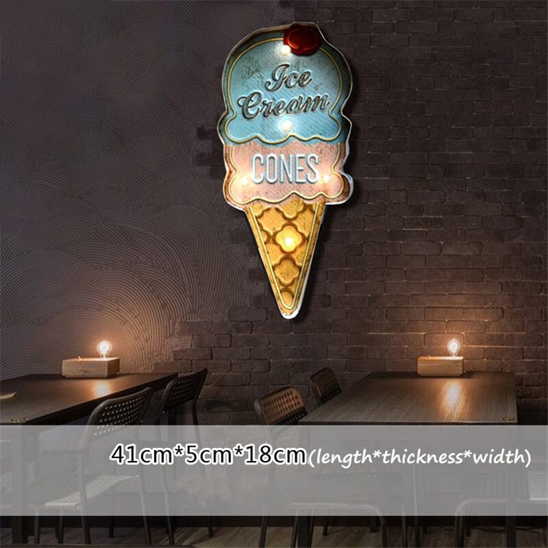 Iskrem skilt vintage cafe shop dekorativt neonlys hjemmeinnredning metallplate for vegg retro kaffeplakett