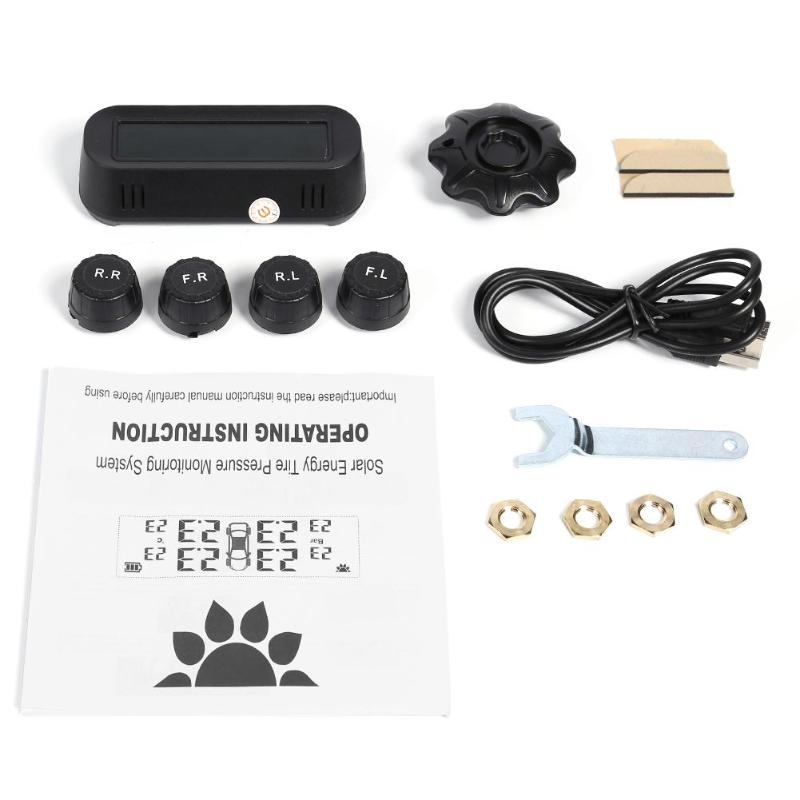 Alloysee c68 usb alta eficiência solar carro tpms monitor de pressão dos pneus sistema com 4 sensores externos acessórios eletrônicos do carro