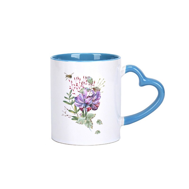 Cartoon ceramic cup mug Blue elf flower pattern coffee mug home drinking cup milk juice breakfast cup KTZW-031: KTZW-031-D