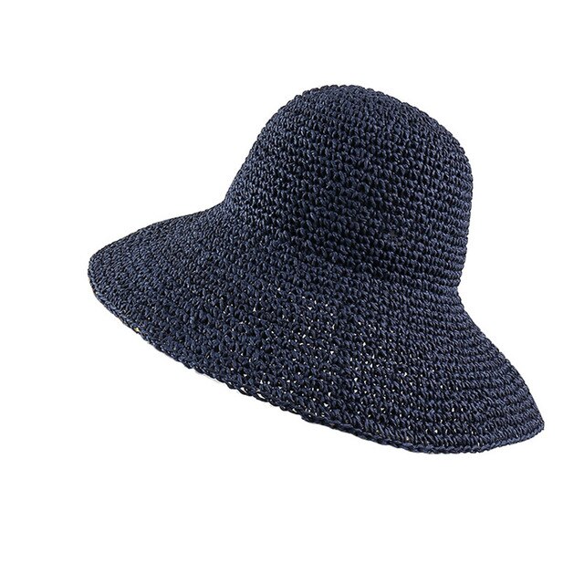 Verano gorros de Otoño de las mujeres planos Retro caídos tapa del borde hecho a mano sombrero de paja para dama al aire libre sol protección de playa sombrero de paja: 1