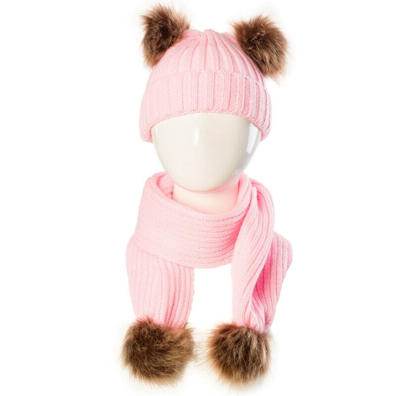 Toddler børn pige dreng baby spædbarn vinter hæklet strik hat beanie cap tørklæde sæt pom solid barn hatte