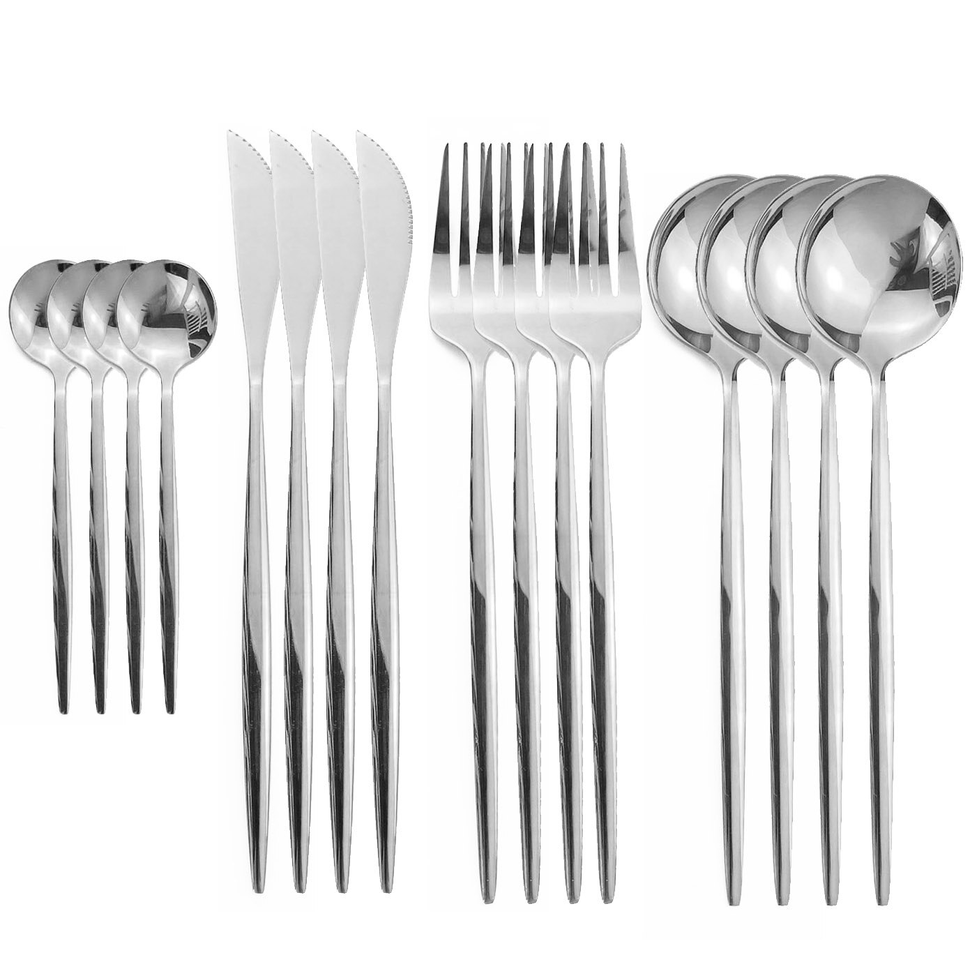 Couverts en acier inoxydable 18/10, 16 pièces, violet et or, fourchette, couteau, cuillère, vaisselle de table, argenterie: Silver