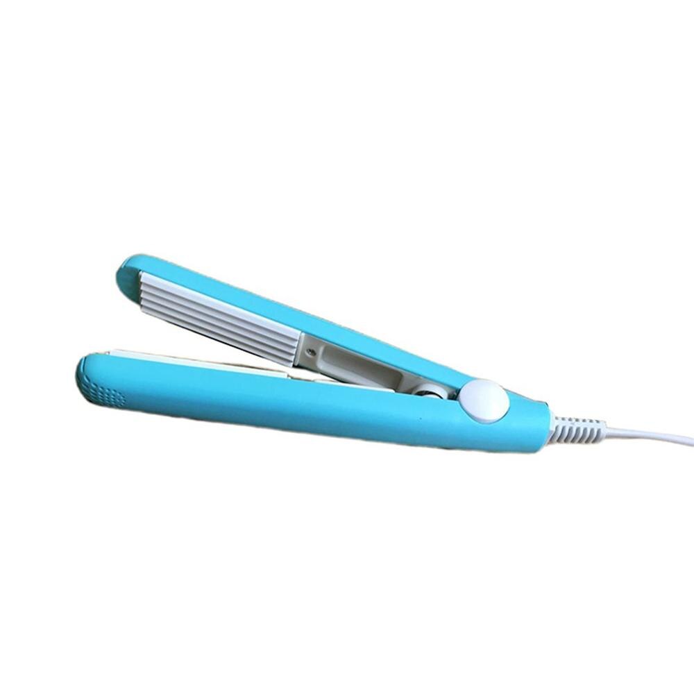 Mini Hair straightener Iron Pink Ceramic Straightening Corrugated Curling Iron Styling Tools Hair Curler EU Plug: blue