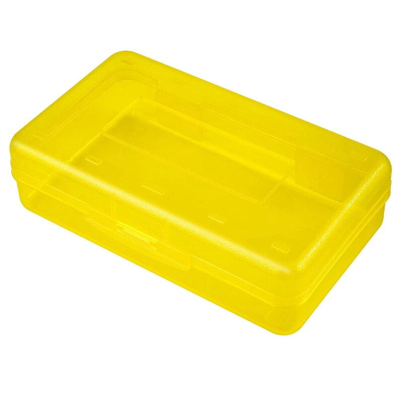 Boîte à crayons en plastique translucide pour enfants, étuis à crayons de capacité avec couvercle à pression, organisateur pour crayons: Yellow