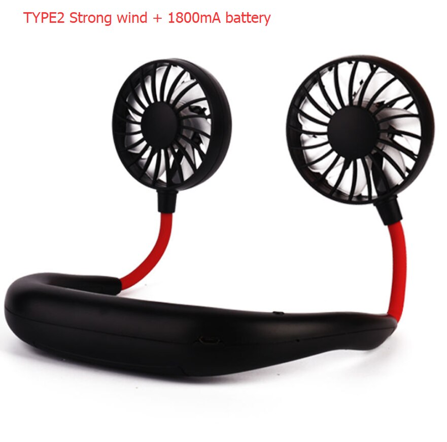 Mini USB Portable Fan Neck Fan Neckband With Rechargeable Battery Small Desk Fans handheld Air Cooler Light and Arama: Type2 Black