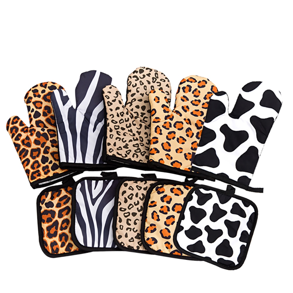 2 pièces cuisine gants isolation motif léopard Pad cuisson micro-ondes gants cuisson BBQ four maniques four mitaines cuisine gants