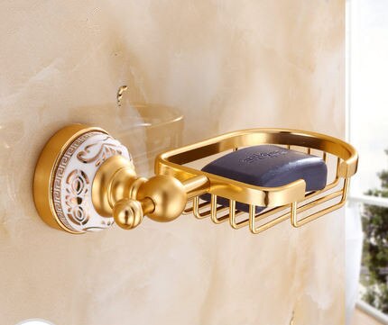 Bathroom Accessories Set Aluminum Carved Champagne Gold Towel Rack Towel Bar/Ring Toilet Brush Holder Corner Shelf Paper Holder: Soap Basket