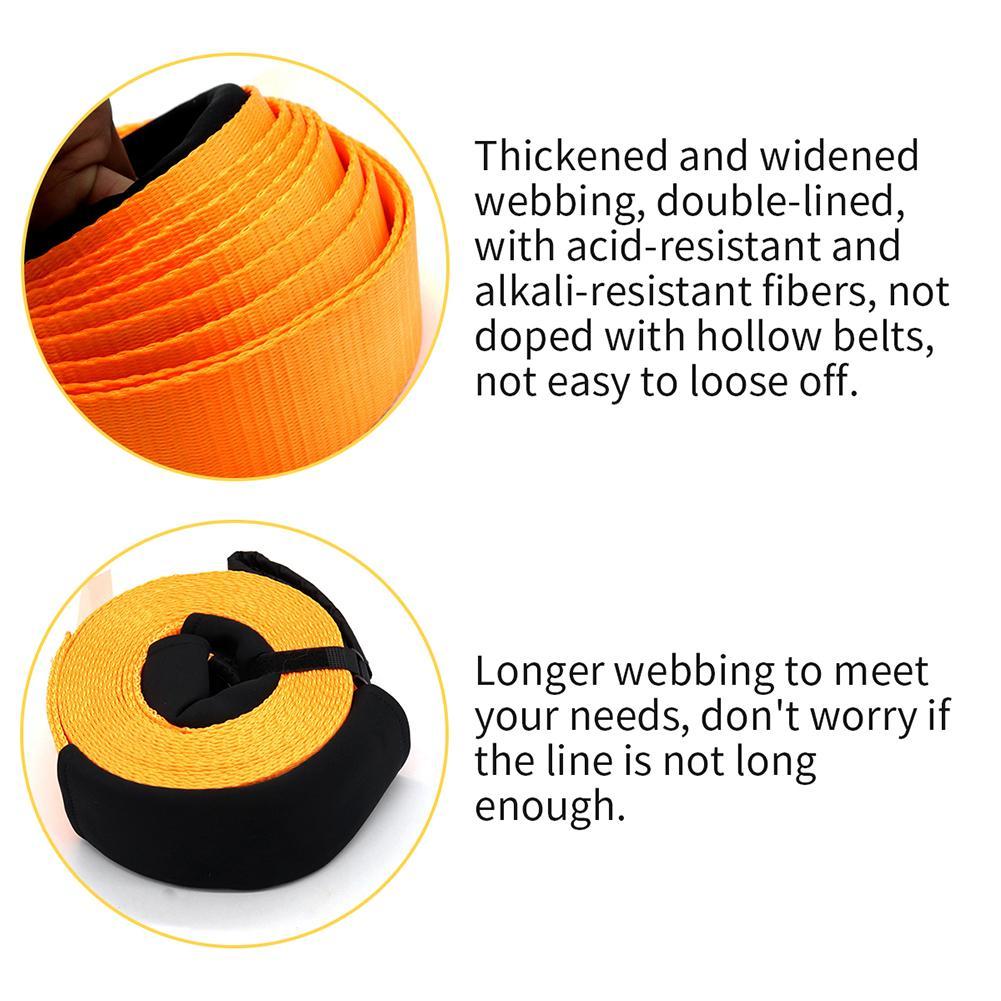 16ftx2in 5 Tons Heavy Duty Car Road Recovery Tow Strap Towing Rope Orange