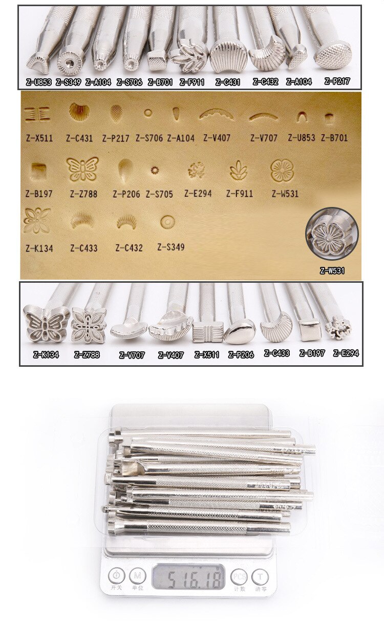 20Pcs Leather Printing Stamper Set Staal Punch Metalen Leer Ponsen Gereedschap Voor Diy Leather Craft Naaien Gereedschap