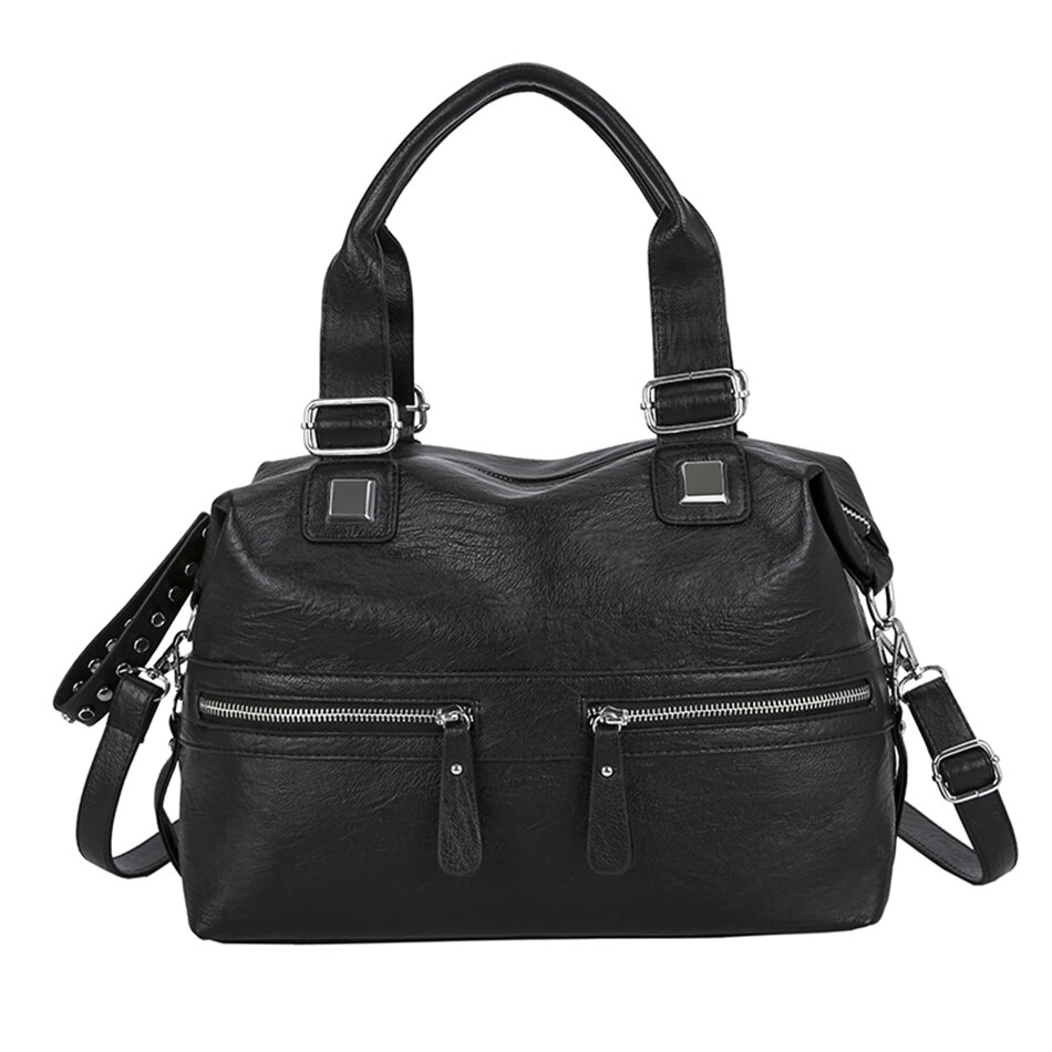 Bolso de cuero suave para mujer, novedad de , moderno bolso rosa/negro para mujer, bolso de hombro de para mujer, bolso informal grande: Black