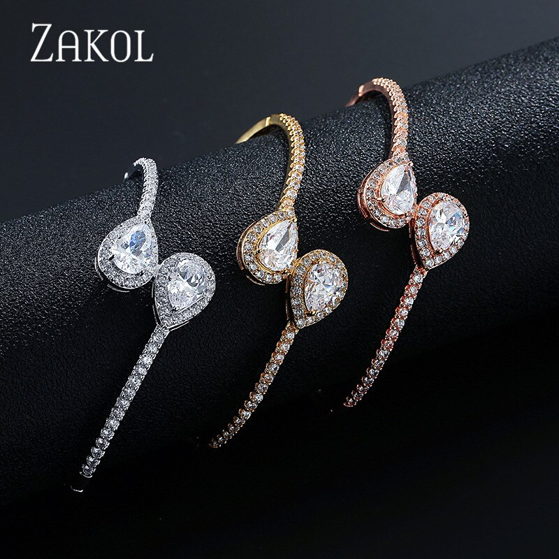 Zakol moda aaa micro pavimentar gota de água zircônia cúbica baguette pulseira pulseira cobre base feminino accessaries fsbp2018