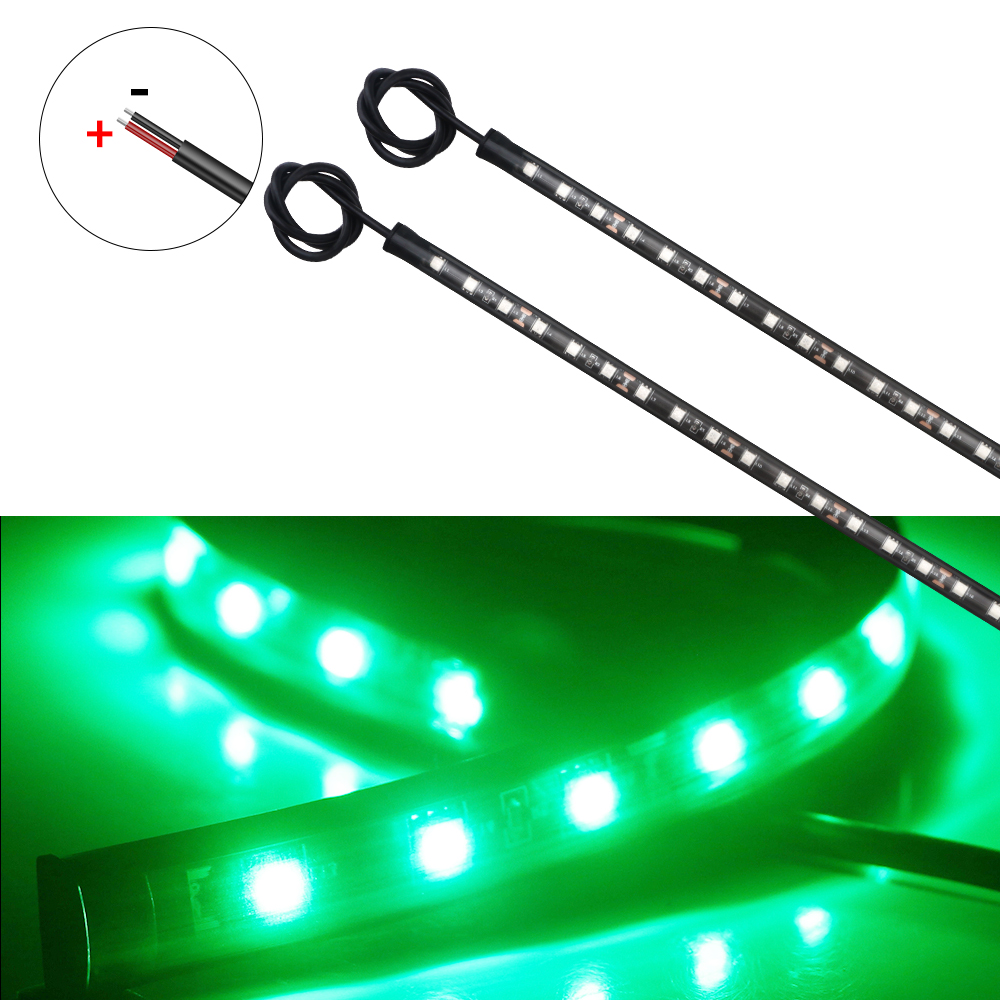 2 STKS 32 CM 5050 18 SMD LED Strip Licht 12 V voor Motorfietsen Auto's Boten Versieren Waarschuwing Flexibele Lamp Blauw Groen Rood Wit Amber: green