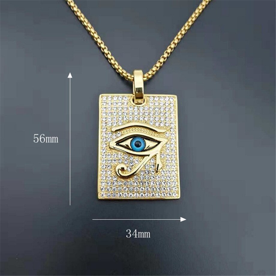 Oude Egypte Het Oog Van Horus Hanger Kettingen Voor Vrouwen En Mannen Gouden Kleur Rvs Ronde Sieraden: 55CM / Puur Goud Kleur