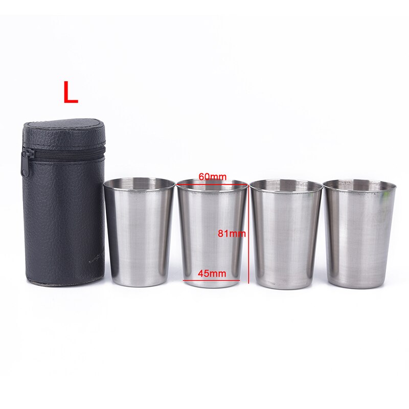 Juego de tazas de café de acero inoxidable para acampar, café, té y cerveza con caja, juego de tazas de viaje para acampar al aire libre, 4 unids/set por juego: 170ML