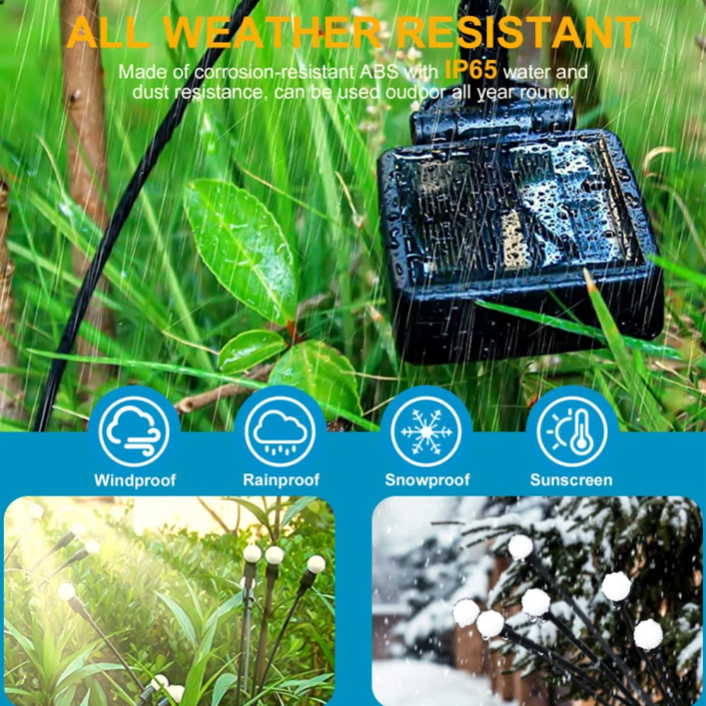 6/8/10 LED Solar Garden Lights Powered Firefly Lights Outdoor Waterproof Vibrant Garden Lights for Patio Pathway Decoration,Warm