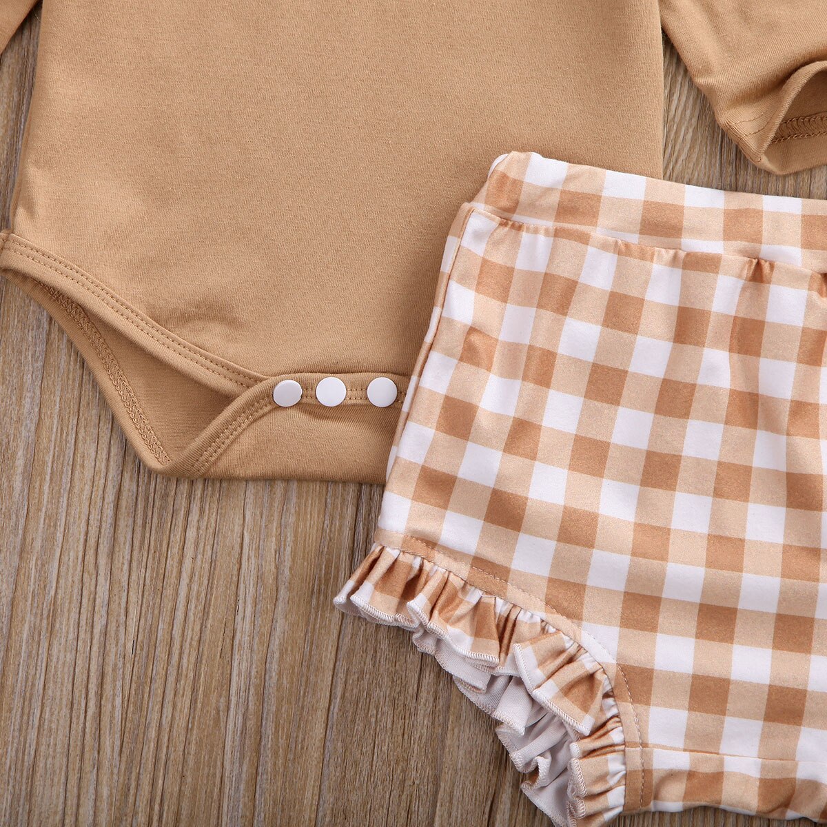 Ropa de playa para bebés y niñas, conjunto de 3 uds. De manga larga de Tops, mono + Pantalones a cuadros, conjunto de ropa 0-24M