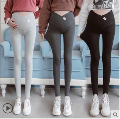 Mallas cruzadas de invierno para mujeres embarazadas, pantalones de maternidad, cintura baja en V, Leggings de vientre, pantalones de tubo de algodón para embarazo