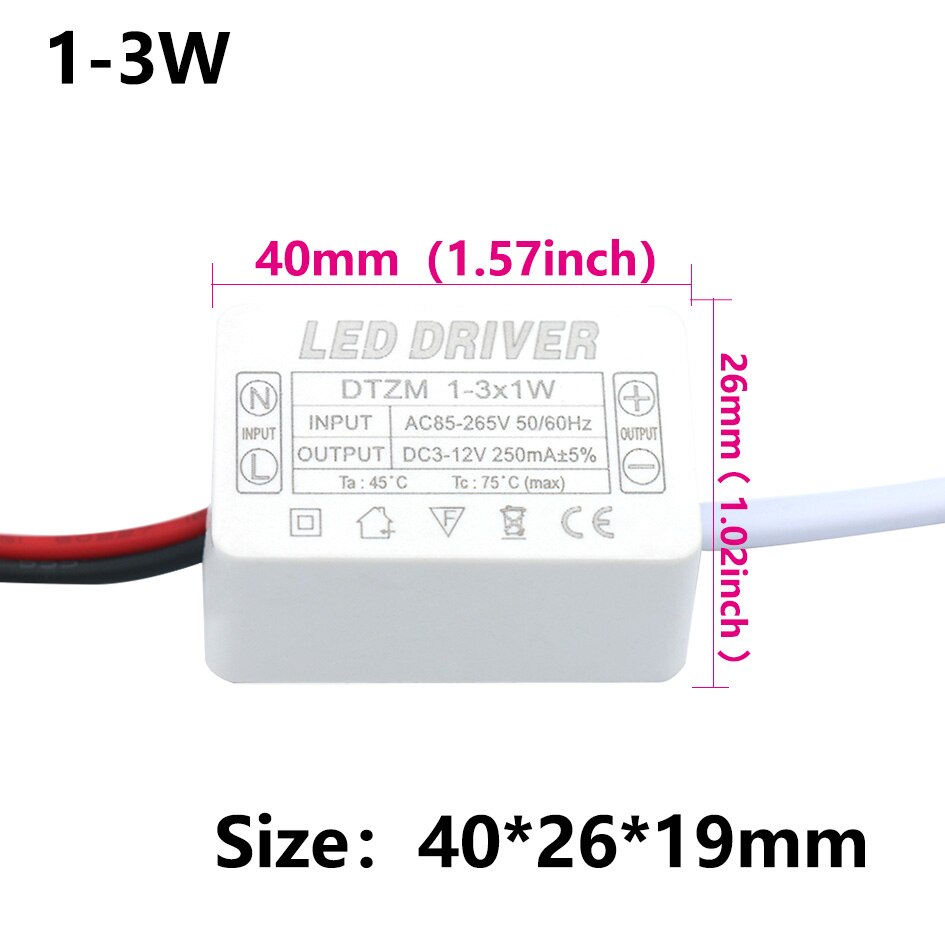 1-36W 250mA LED Driver LED Power Supply Unit AC90-265V Lighting Transformers For Fit LED Driver Bulb Lightting: 1-3W 250mA