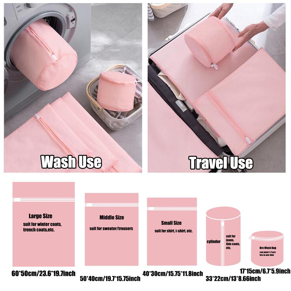 Pink Laundry Bag Washing Machine Bra Clothes Underwear Socks Mesh Bag Travel Sorting Pouch Wash Bags