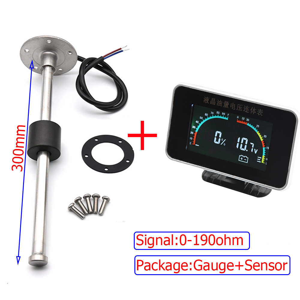2 In 1 LCD Fuel Gauge Voltmeter with Fuel Float Sensor 0-190ohm for 12V Car Truck Motorcycle Oil Tank Level Sensor 100-600MM: 300MM