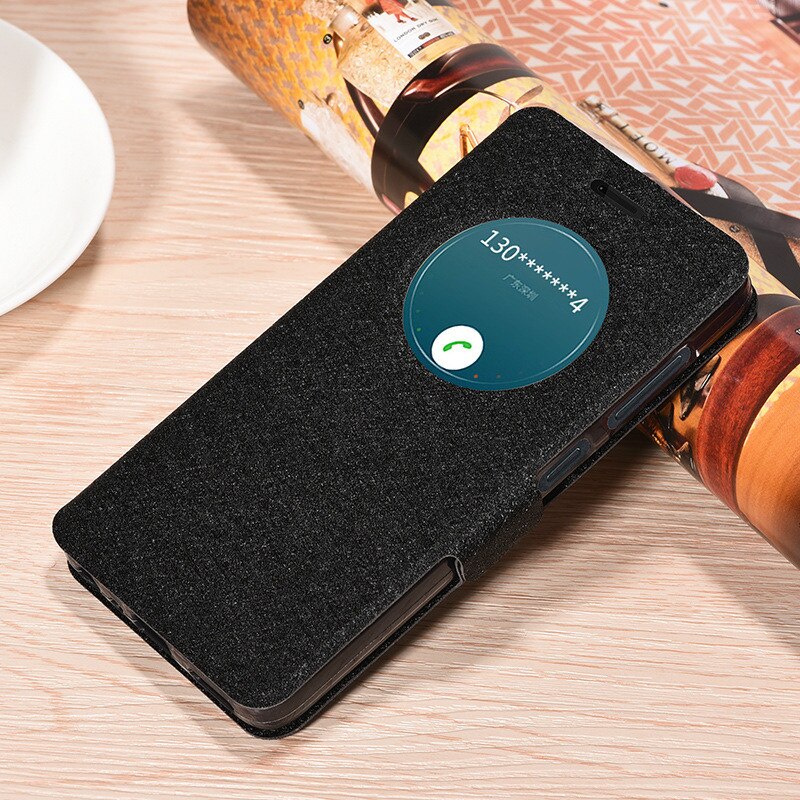 Leren hoesje lenovo zuk  z2 pro hoesje kijkvenster flip stand cover voor lenovo zuk  z2 z2 plus telefoonhoesjes tas  z2121 z2131 fundas: Voor zuk  z2 pro / Zwart