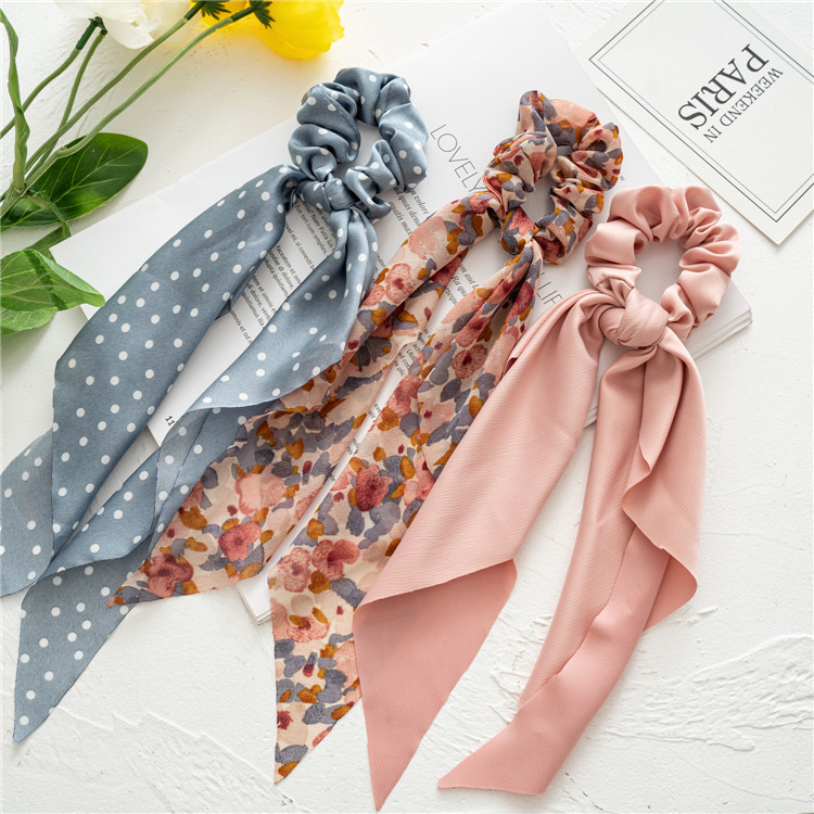 Floral Print Scrunchies Chiffon Bow Elastic Hair Bands Women Hair Ties Rubber Bands Ponytail Scarf Hair Accessories