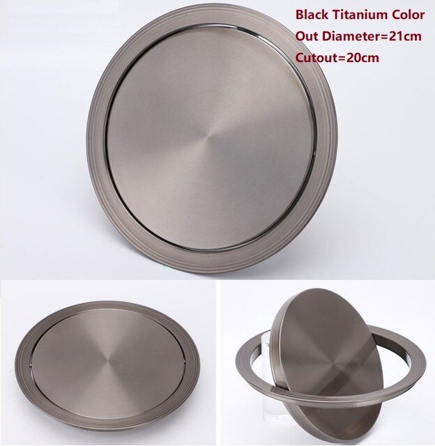 Tapa abatible empotrada de acero inoxidable con equilibrio incorporado, tapa abatible, cubo de basura, cubo de basura, tapa abatible para encimera de cocina, Cenicero: 21cm black titanium