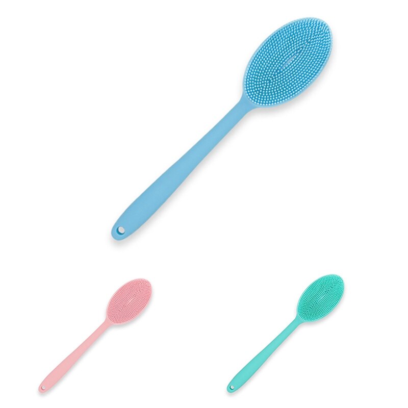 Siliconen dubbelzijdige badborstel met lange steel, rugborstel voor massage, douche, reiniging, verwijdering van exfoliërende badborstel