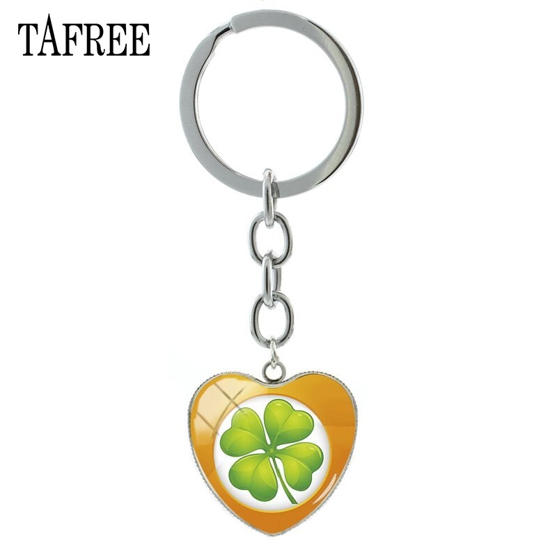 TAFREE Lucky Clover Hart Vorm Sleutelhanger Vlinder Sleutelhanger klavertje Vier Populaire Cabochon Sieraden Voor QF368: QF372