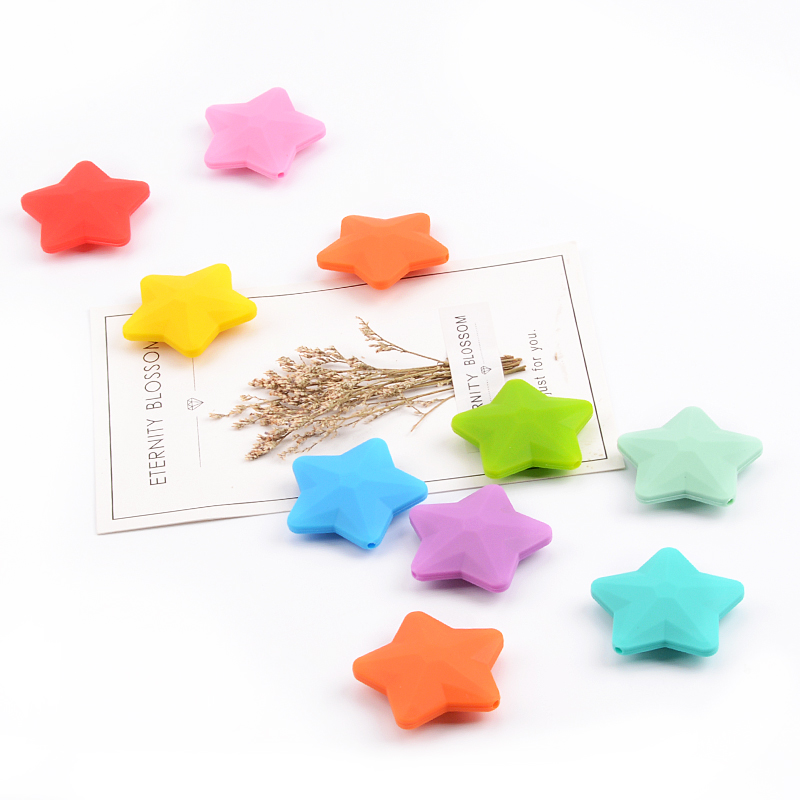 LOFCA 5pcs Star Silicone Beads Soft teether Star Shape BPAFREE Baby Diy Jewelry Bracelet Necklace and Pendant Making Oral Care