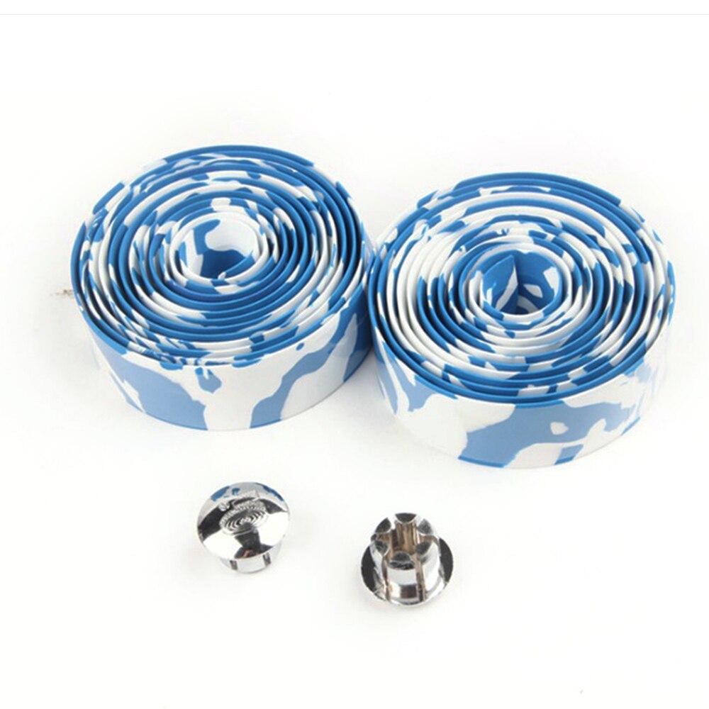 Cinta de camuflaje para manillar de bicicleta de carretera, cinturón con asa para ciclismo, envoltura de corcho con tapones para barra, 8 colores: blue white