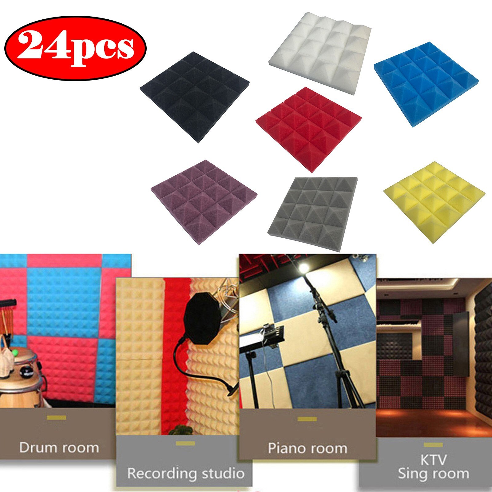 24PCS Home Scene Layout, Sound-absorbing Foam Wall, Indoor Sound-absorbing Soundproofing Foam Sound-Absorbing Noise Sponge Foam