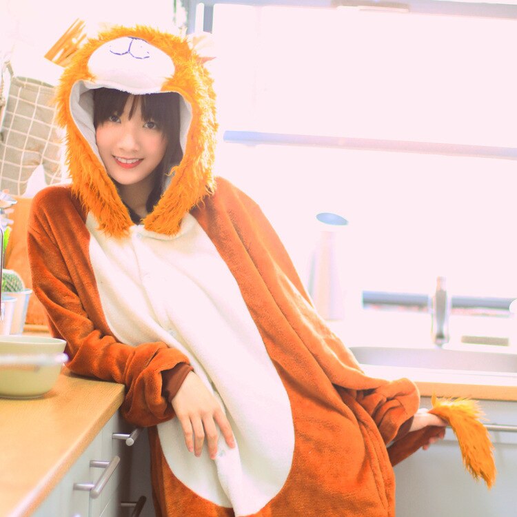 Kigurumi lion-Pijama de una pieza con capucha de manga larga para hombre y mujer, para adultos, animal cálido, kegurumi