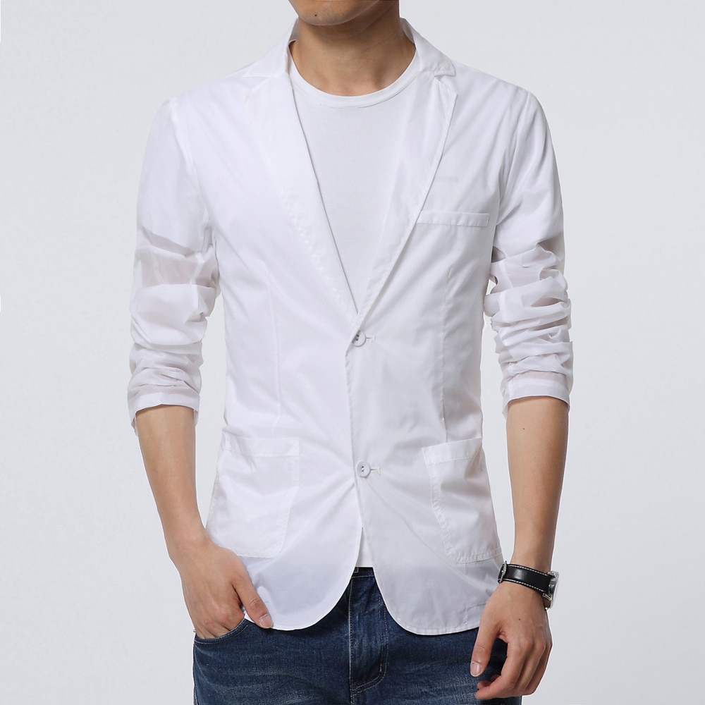 Verano para hombre blanco Delgado Blazers chaqueta protector solar Slim Fit simple Breasted abrigo más tamaño S-6XL S29