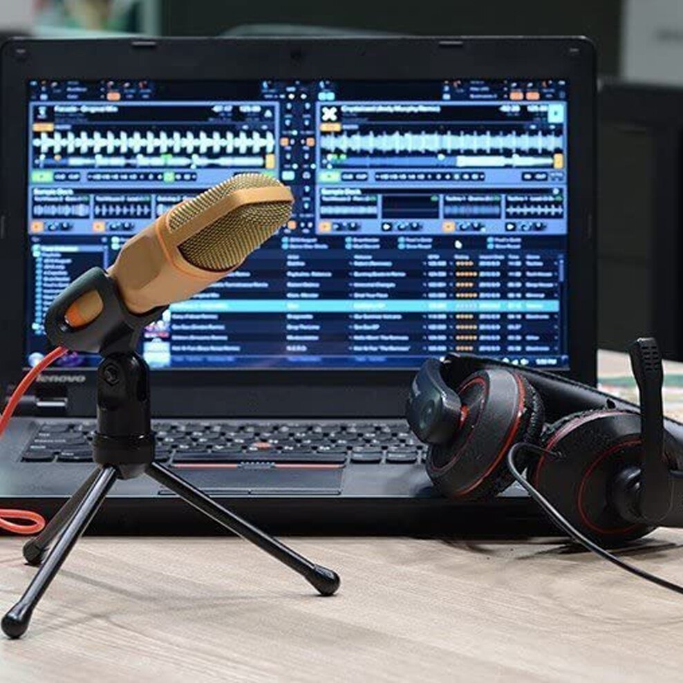 Condenser Microphone for Computer 3.5mm Cable Stereo Microfone for Podcast Singing Recording Mic With Desktop Tripod for Phone