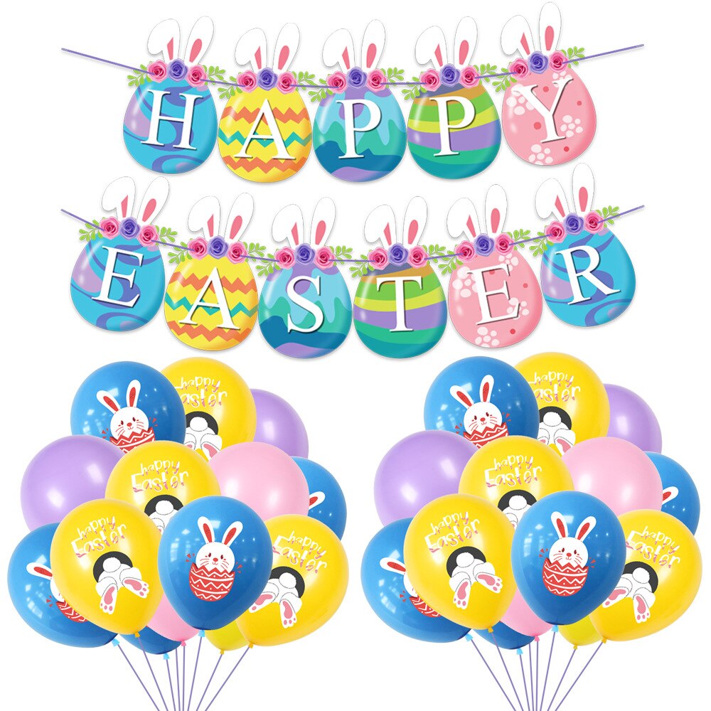 Pasen Ballon Set Gelukkig Pasen Cartoon Eieren Konijn Bunny Print Banner Decoratie Interieur Party Decoratie Kids Kleurrijke Speelgoed: 32 balls