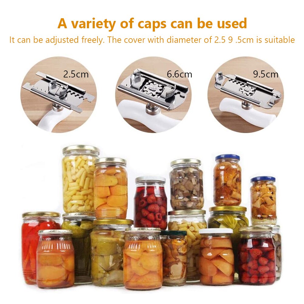 Herramientas para abrir latas, tapa de acero inoxidable, fácil de usar, abridor Manual de tarros, tapas ajustables de 1-3,7 pulgadas para Cocina