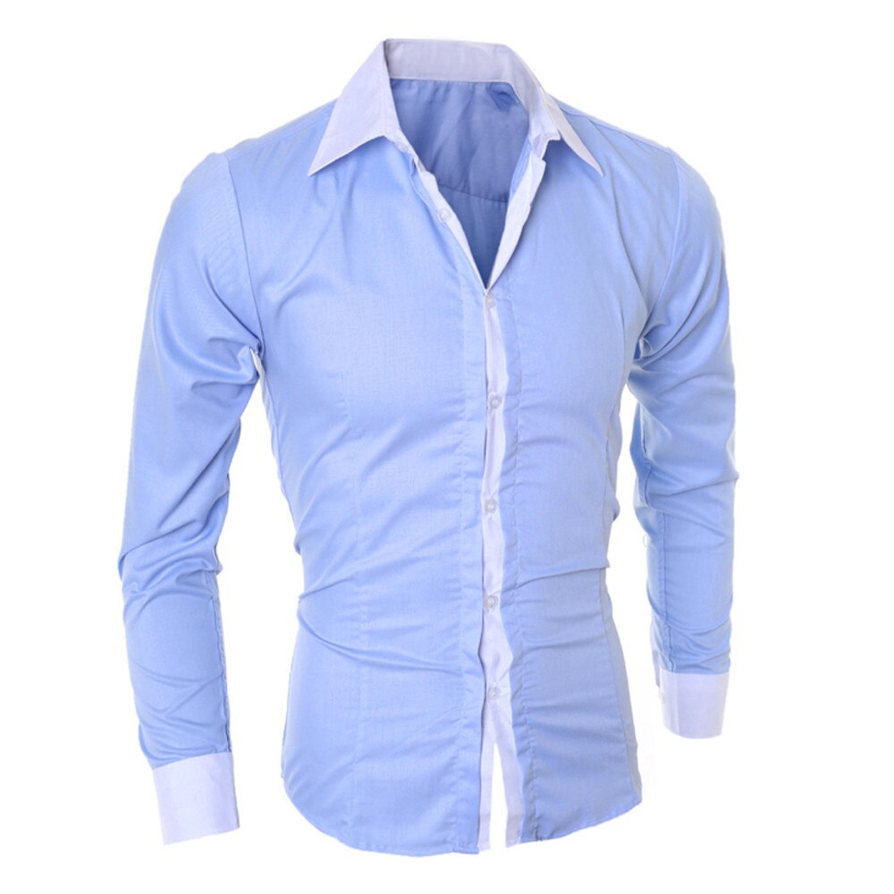 Camisa de manga larga ajustada para hombre, Camisa Masculina de , informal, a la , con botones: Azul / M