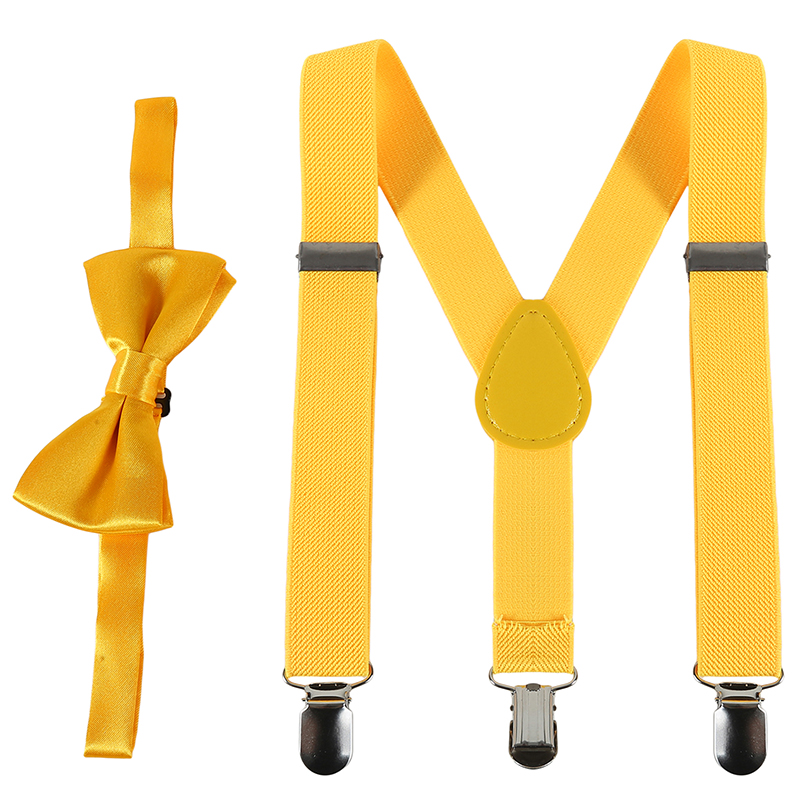 Kids Suspenders With Bowtie Children Bow Tie Set Boys Braces Girls Adjustable Suspenders Baby Wedding Ties Accessories: Yellow