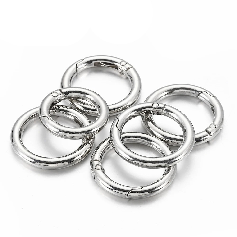 6Pcs/lot Metal Spring Gate O Ring Bag Buckle Metal Clasps Carabiner Snap Hook Spring Keyring DIY Bag Luggage Jewelry Accessories: M / Silver