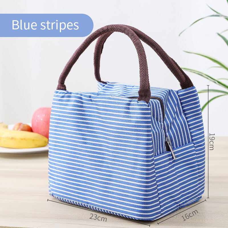 Fiambrera con enfriador de patrón funcional, bolsa de almuerzo de lona aislada portátil, bolsos para la comida de Picnic térmica, bolsos para mujer y niño: Blue