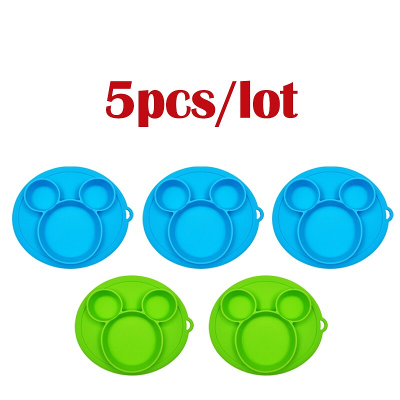 5 stuks/partij baby siliconen bordjes kinderkom borden babyvoeding siliconen kom baby silicagel borden kinder serviesgoed: 3 blauw 2 groen
