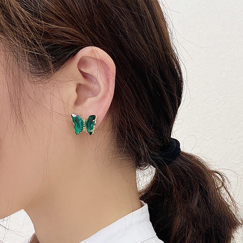 kristall Schmetterling Zucht Ohrringe Für Frauen Grün Rosa Lila Nette Koreanische Schmuck Frauen Ohrring Bricons