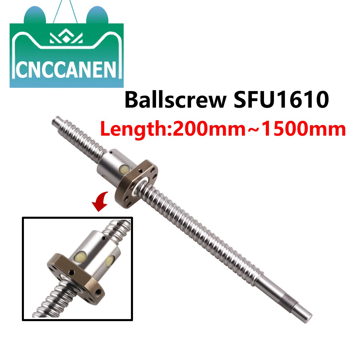 Vis à billes RM1610 SFU1610 Longueur 200 300 400 450 500 600 700 750 800 900 1000 1100 1200 1500mm Support D'extrémité et Ballnut Logement CNC