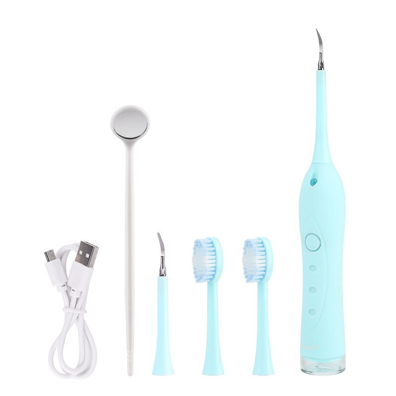 Igrg tænderens rengøringsværktøj hjemmetandplejekit elektrisk tandbørste trådløs tandstenfjerner lyserød med mundspejl: Blå