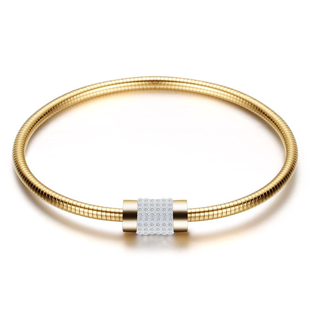 Luksus smykke mærke rosa guld/guld/sølv farve armringe armbånd til kvinder klassisk rustfrit stål cubic zirconia armring