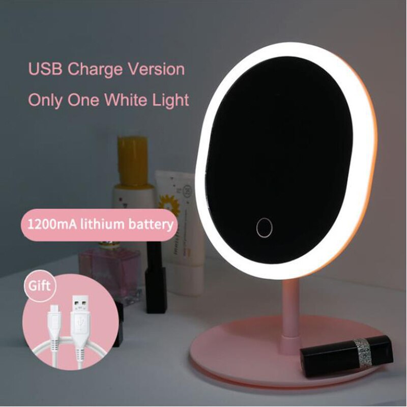 Round Makeup Mirror With Lights Led Vanity Mirror Lamp Adjustable Table Desk Cosmetic USB Face Mirror With Beauty Touch: Oval 3