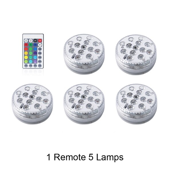 Nedsænket led lys vandtæt undervandslampe fjernbetjening 5v batteri strøm dekorations natlamper til akvarie pool fisketank vase: 1 fjernbetjening 5 lamper / 85 x 28mm