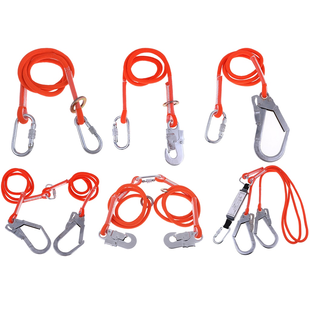 Safety Lanyard Outdoor Climbing Harness Belt Fall Protection Rope with Carabiners Single / Dual Leg Outdoor Climbing Accessories