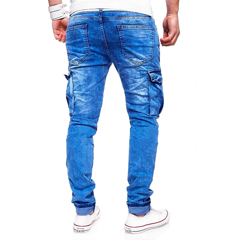 Mens Jeans Style Casual Zipper and Multi Pocket Denim Trousers Men